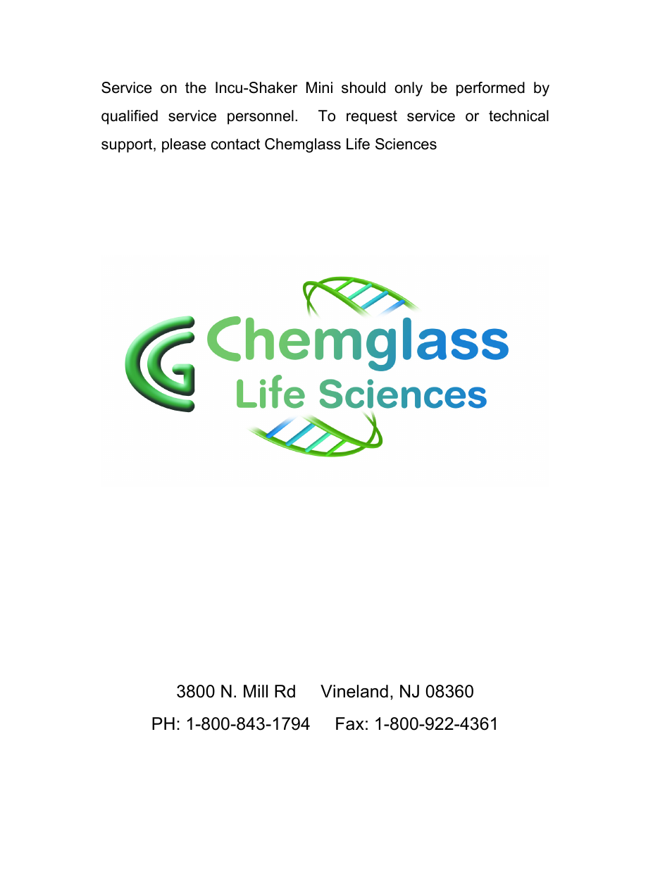 Chemglass CLS-2543 Incu-Shake Mini User Manual | Page 11 / 11