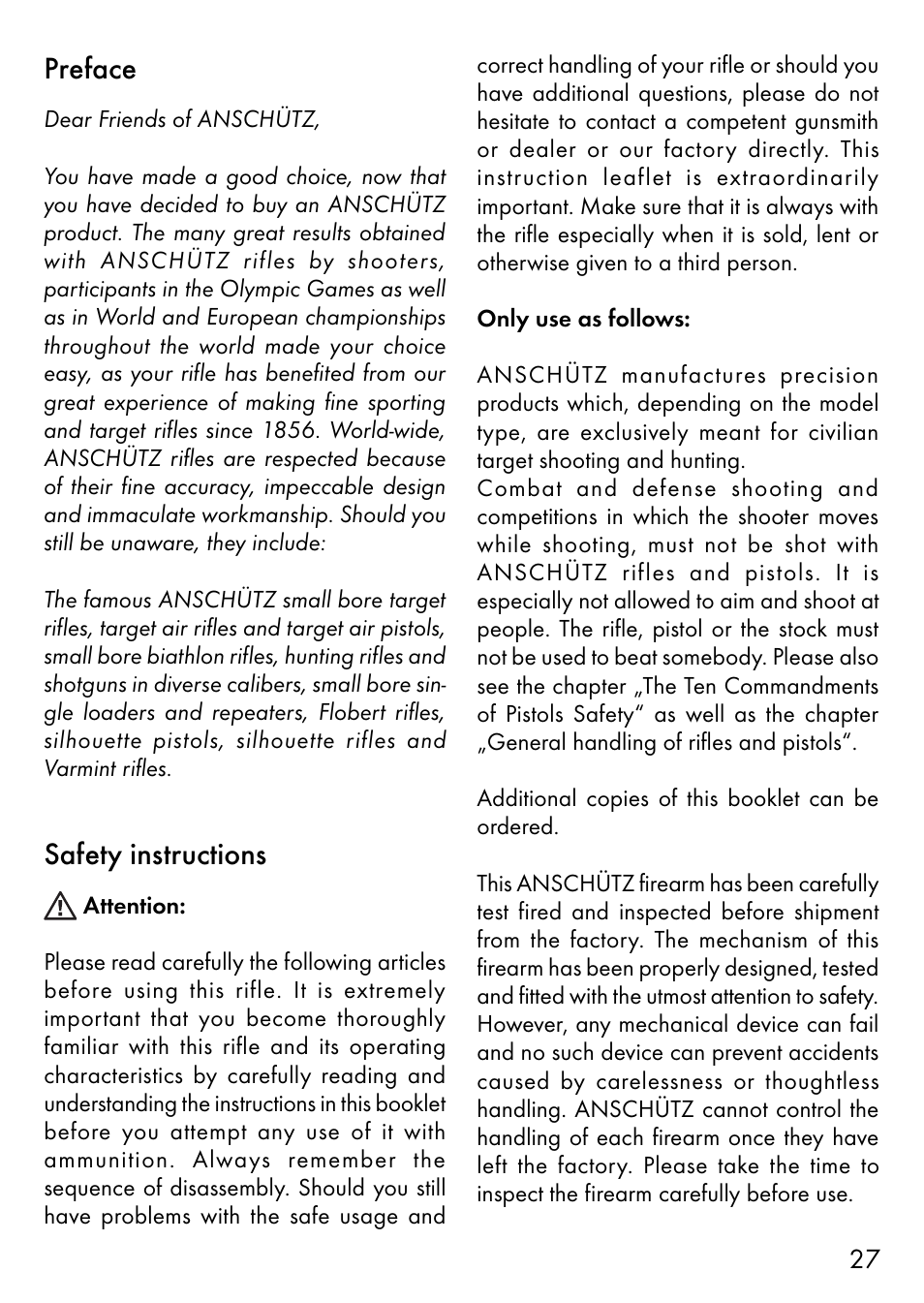 Preface, Safety instructions | Anschutz 1700 User Manual | Page 4 / 33