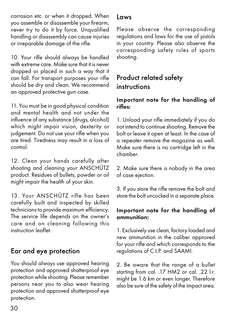 Ear and eye protection, Laws, Product related safety instructions | Anschutz 1700 User Manual | Page 7 / 33