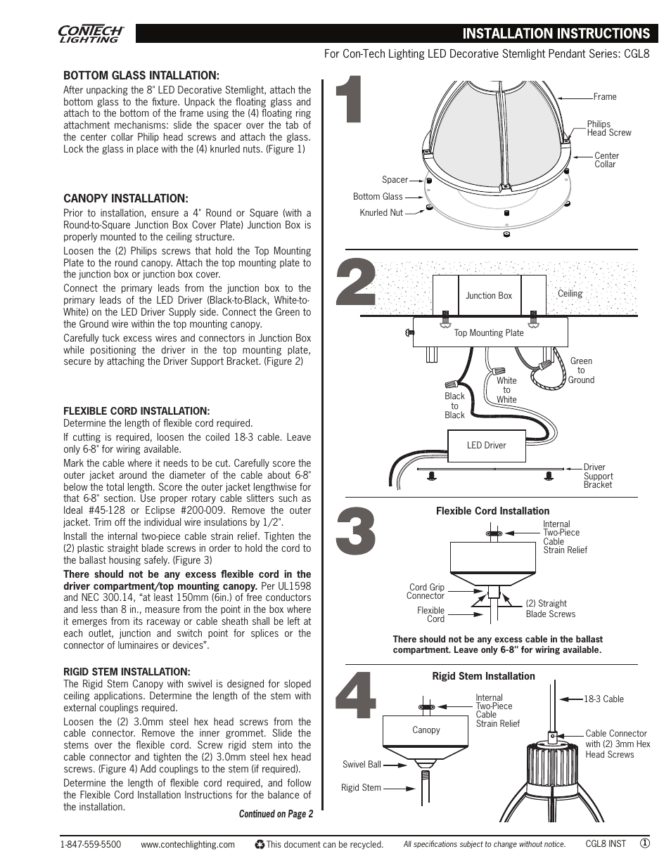 ConTech Lighting CGL8 User Manual | 2 pages