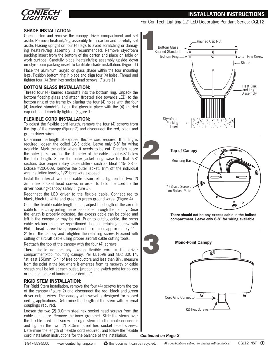 ConTech Lighting CGL12 User Manual | 2 pages