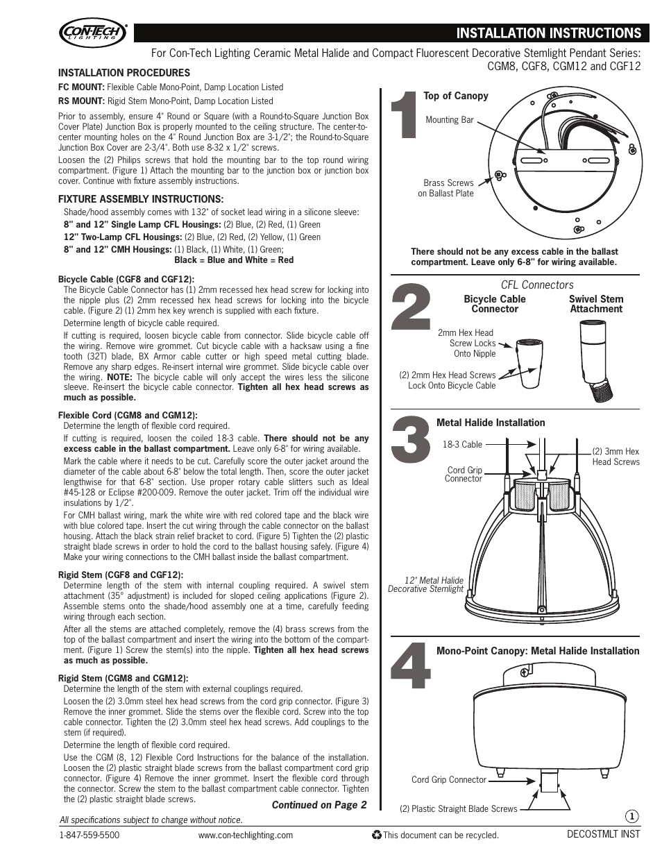 ConTech Lighting CGF8 User Manual | 2 pages