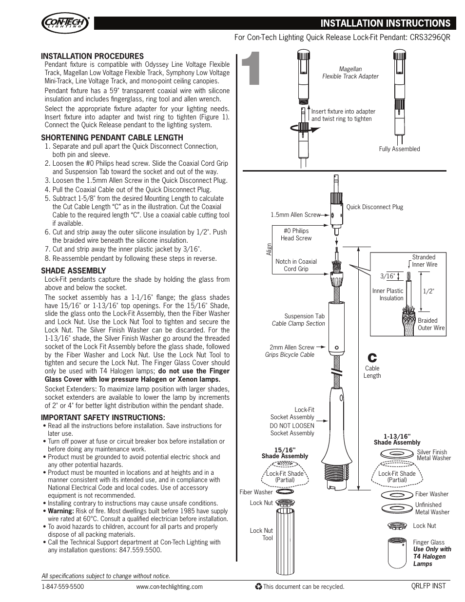 ConTech Lighting CRS3296QR User Manual | 1 page