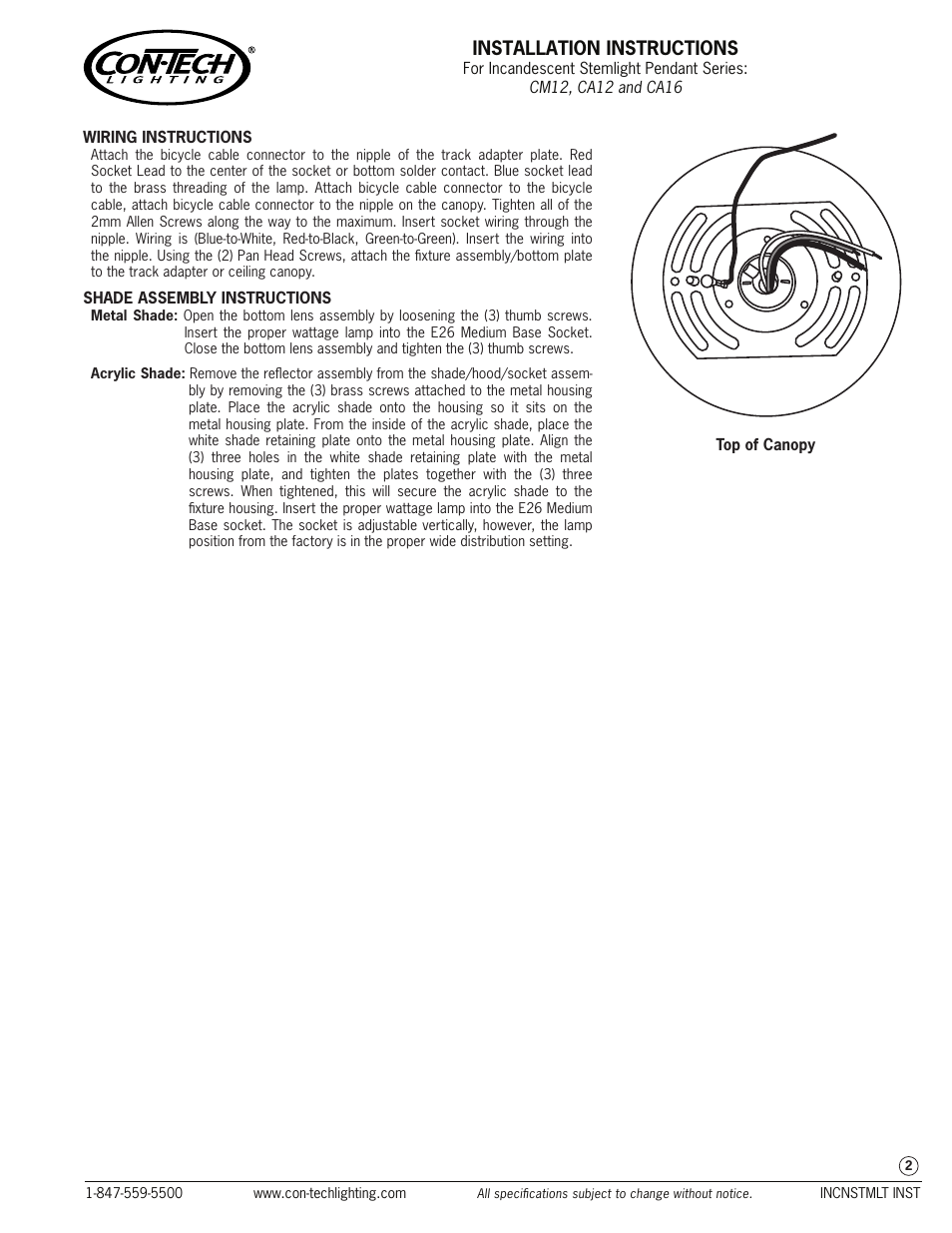 Installation instructions | ConTech Lighting CA16 User Manual | Page 2 / 2