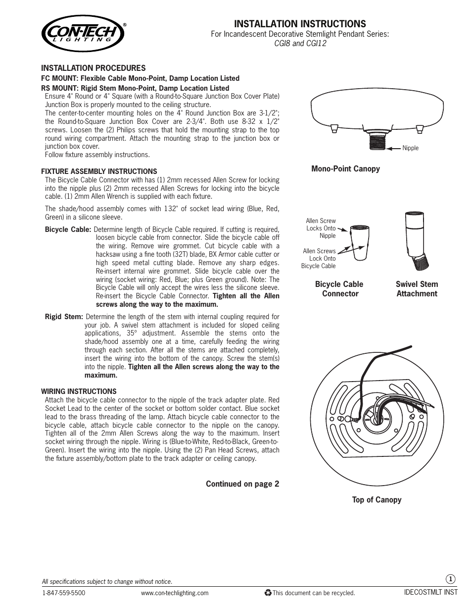 ConTech Lighting CGI12 User Manual | 2 pages
