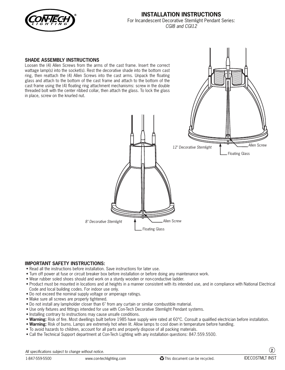 Installation instructions | ConTech Lighting CGI12 User Manual | Page 2 / 2
