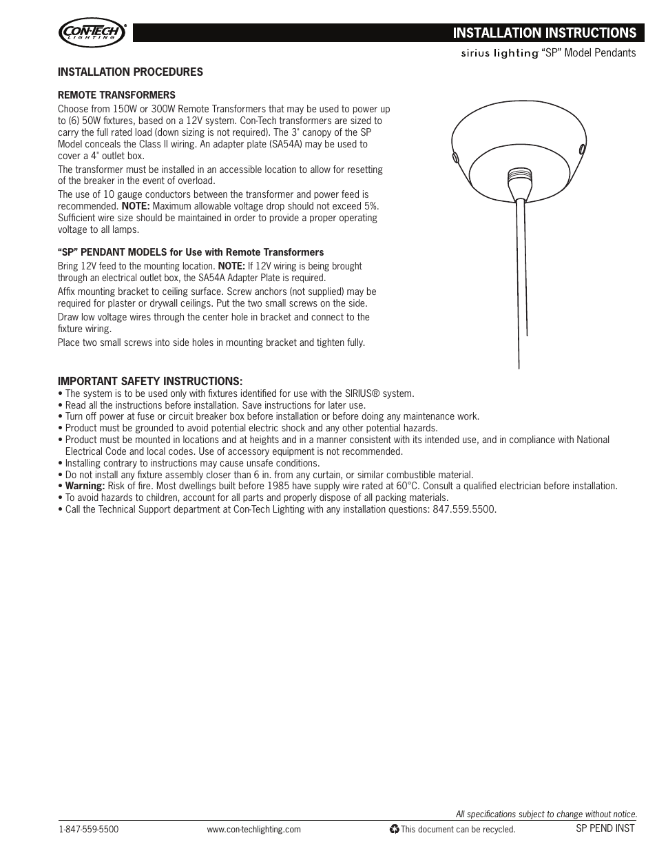 ConTech Lighting SP77 Series User Manual | 1 page