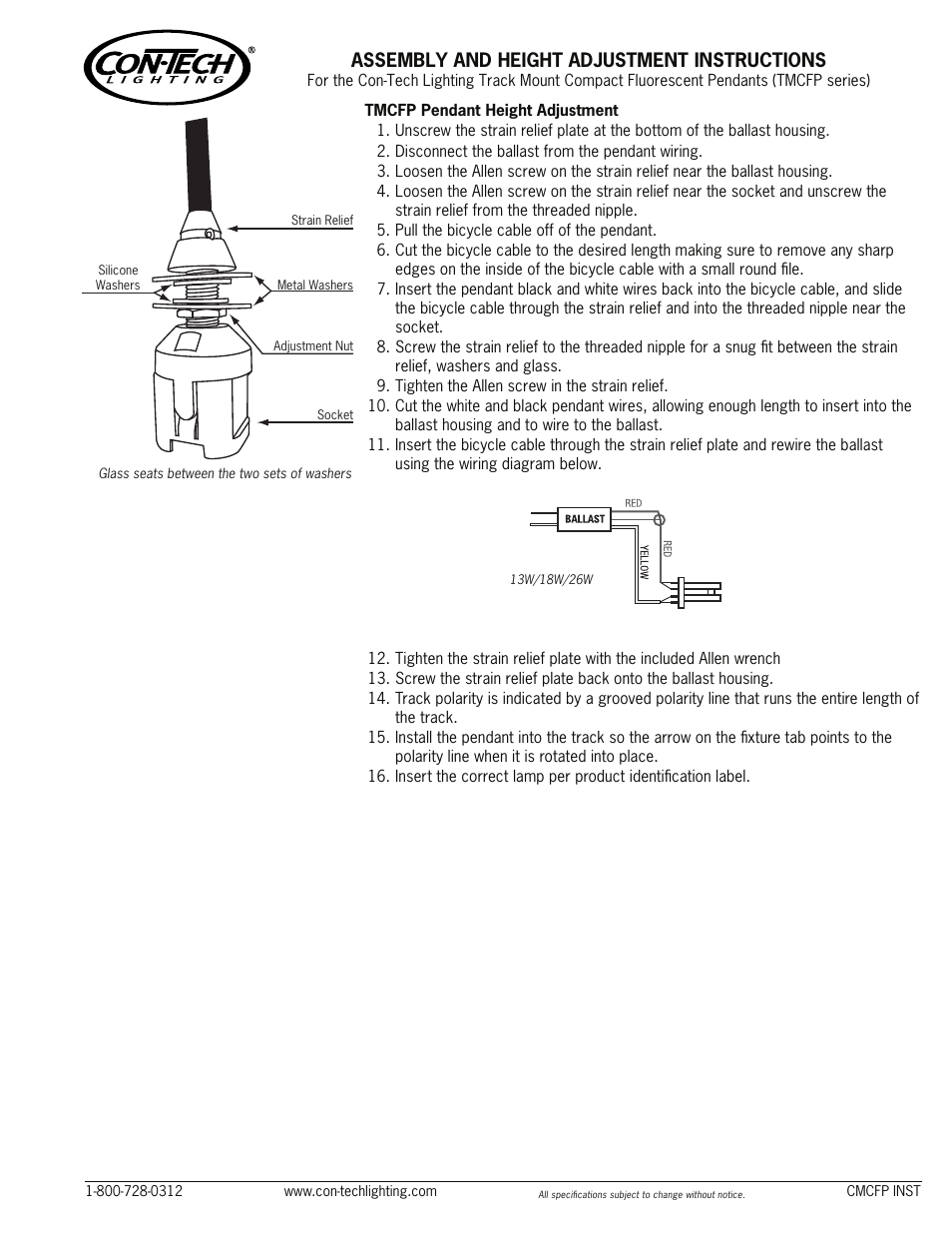 Assembly and height adjustment instructions | ConTech Lighting TMCFP User Manual | Page 2 / 2