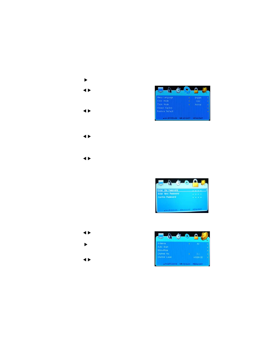 Lock settings, Channel settings | Access PTV 7000 User Manual | Page 10 / 13