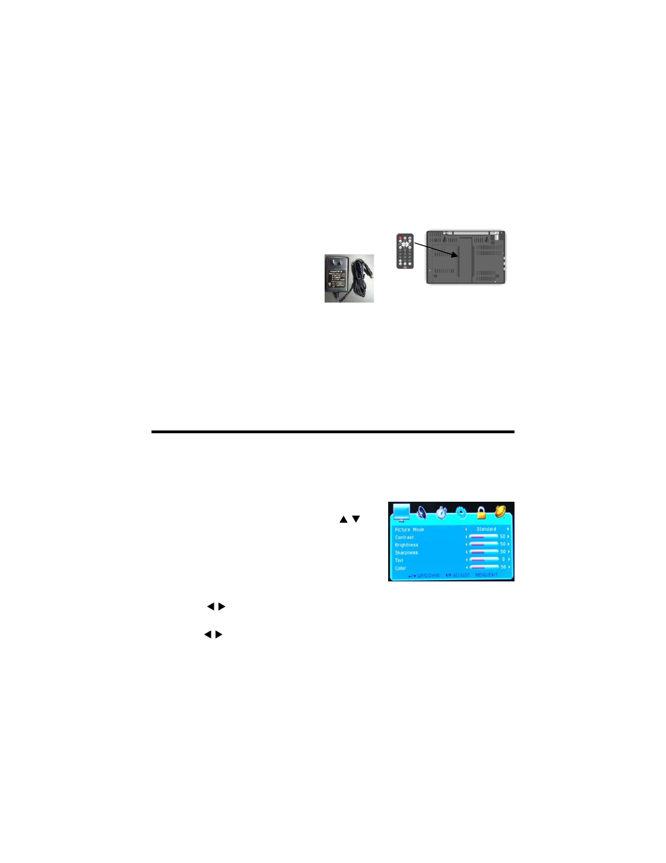 Getting started, Tv setup menu settings, Picture settings | Access PTV 7000 User Manual | Page 8 / 13