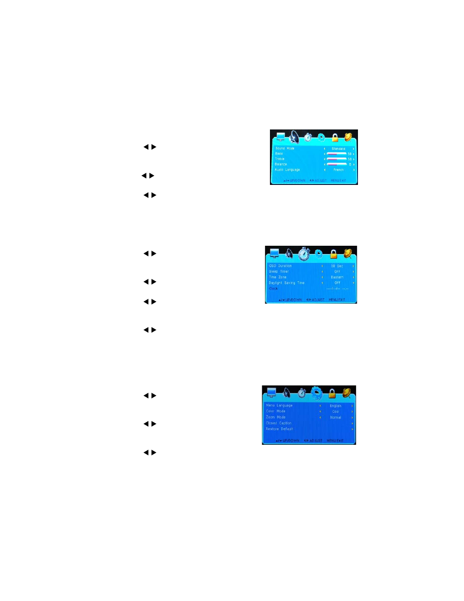 Audio setting, Time settings, Option settings | Access PTV 7000 User Manual | Page 9 / 13