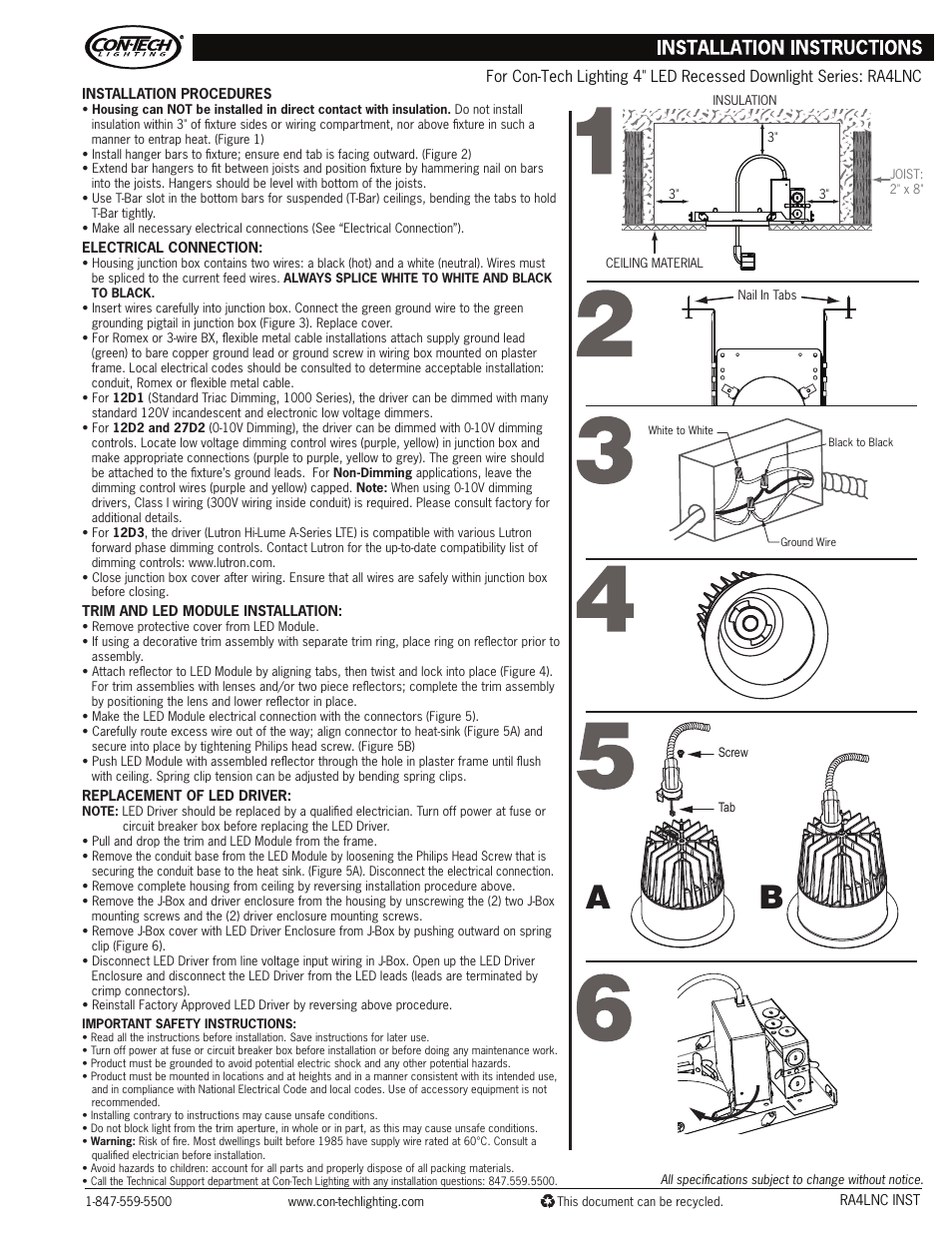 ConTech Lighting RA4LNC User Manual | 1 page