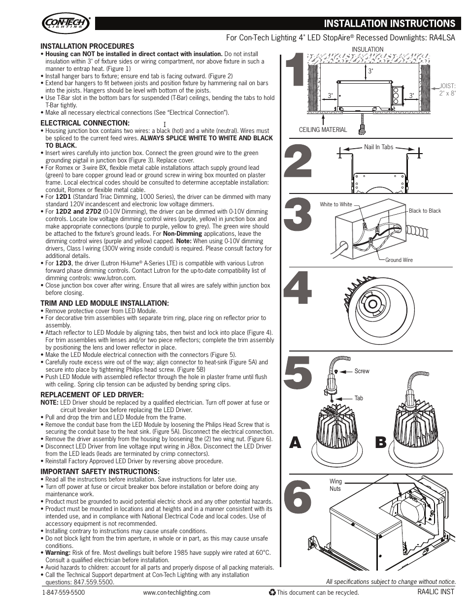 ConTech Lighting RA4LSA User Manual | 1 page