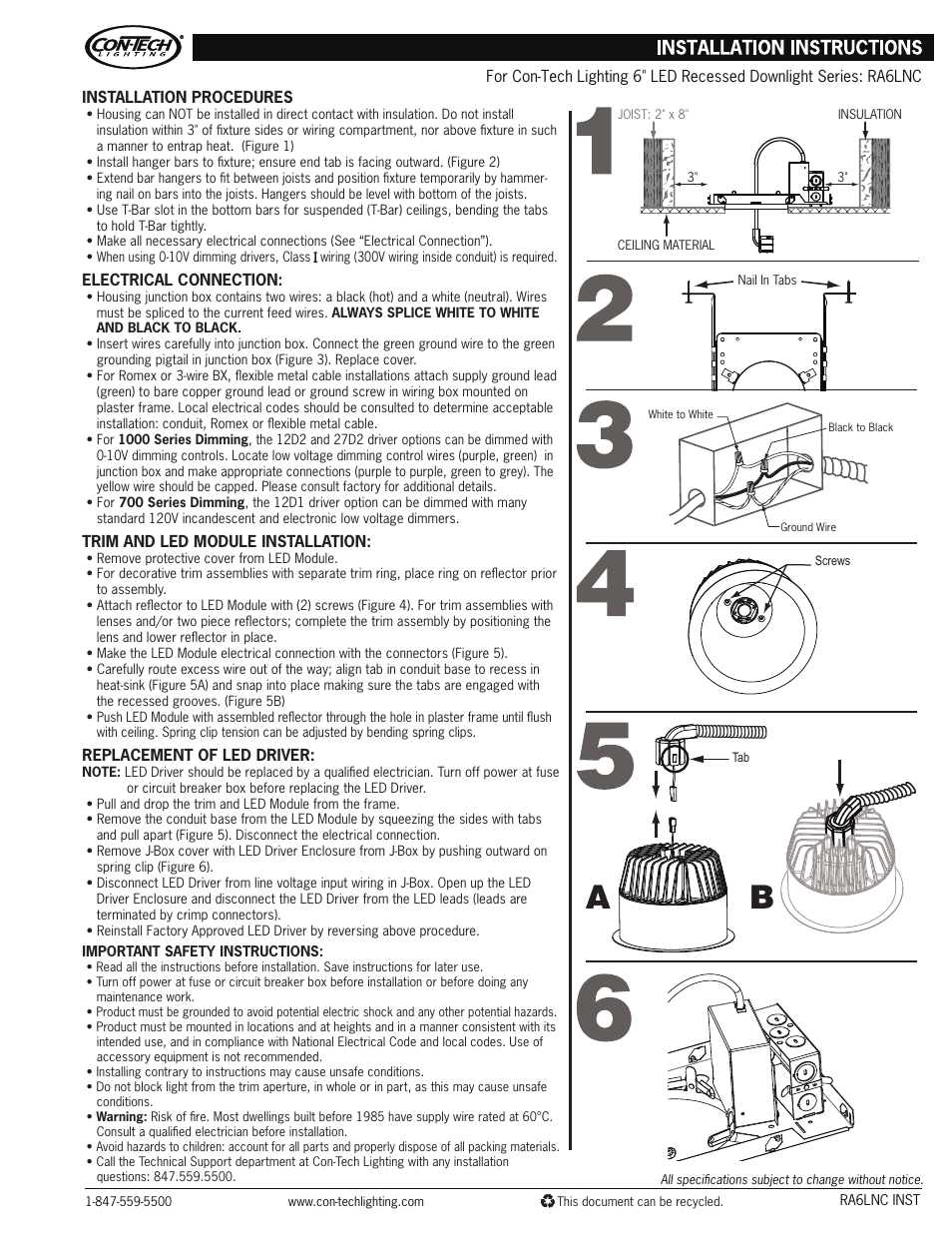 ConTech Lighting RA6LNC User Manual | 1 page