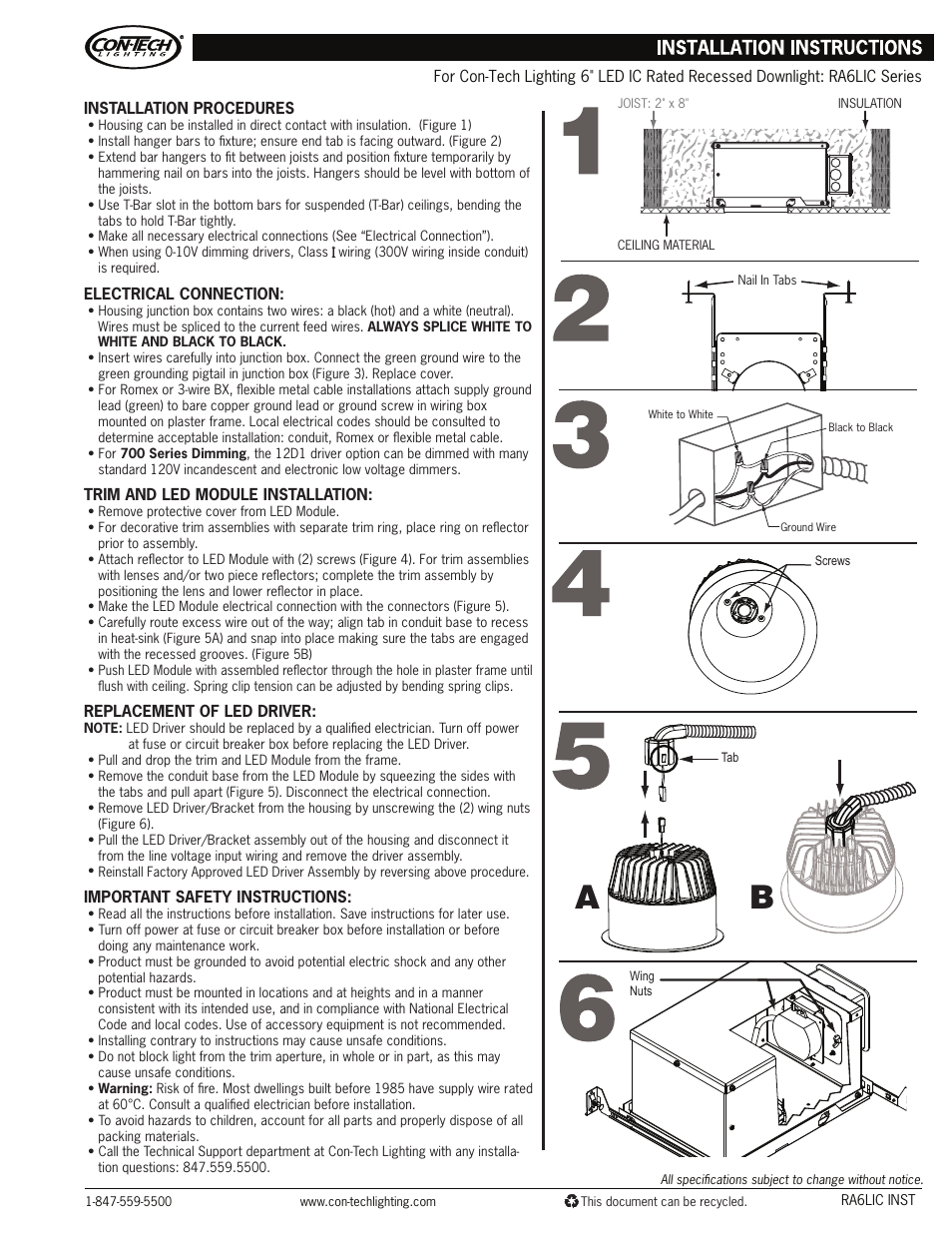 ConTech Lighting RA6LIC User Manual | 1 page