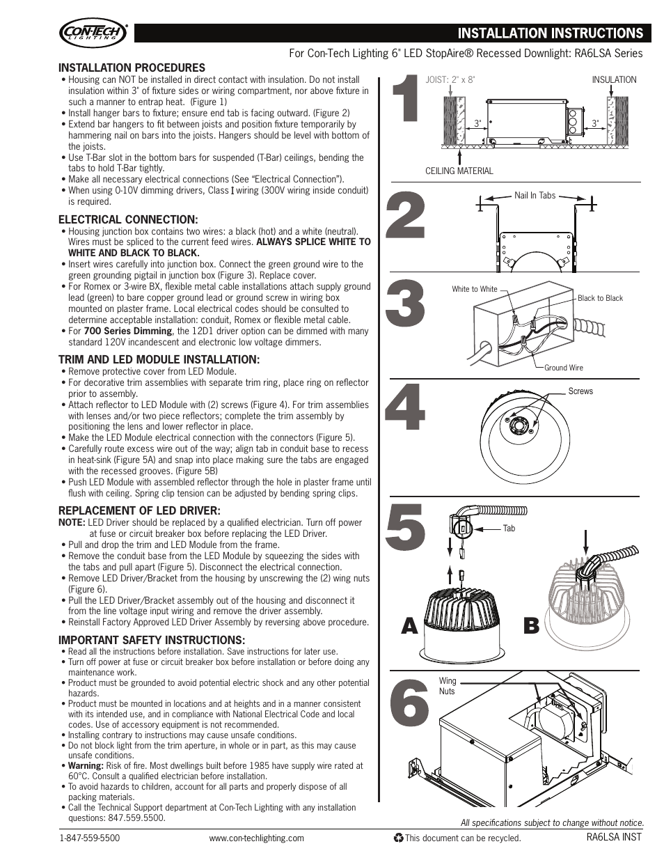 ConTech Lighting RA6LSA User Manual | 1 page