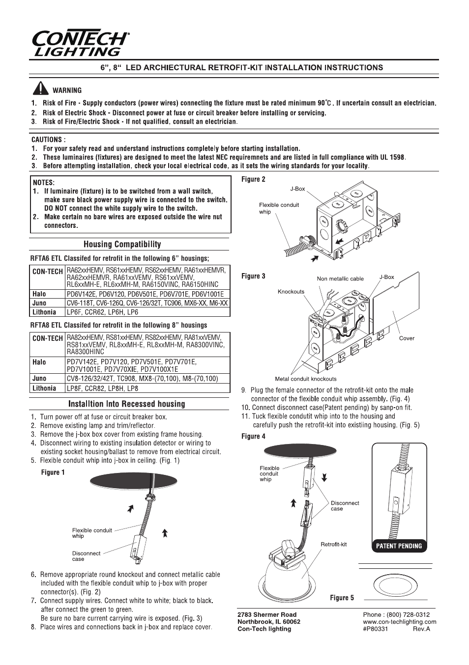 ConTech Lighting RALF8NC/CST8L User Manual | 1 page