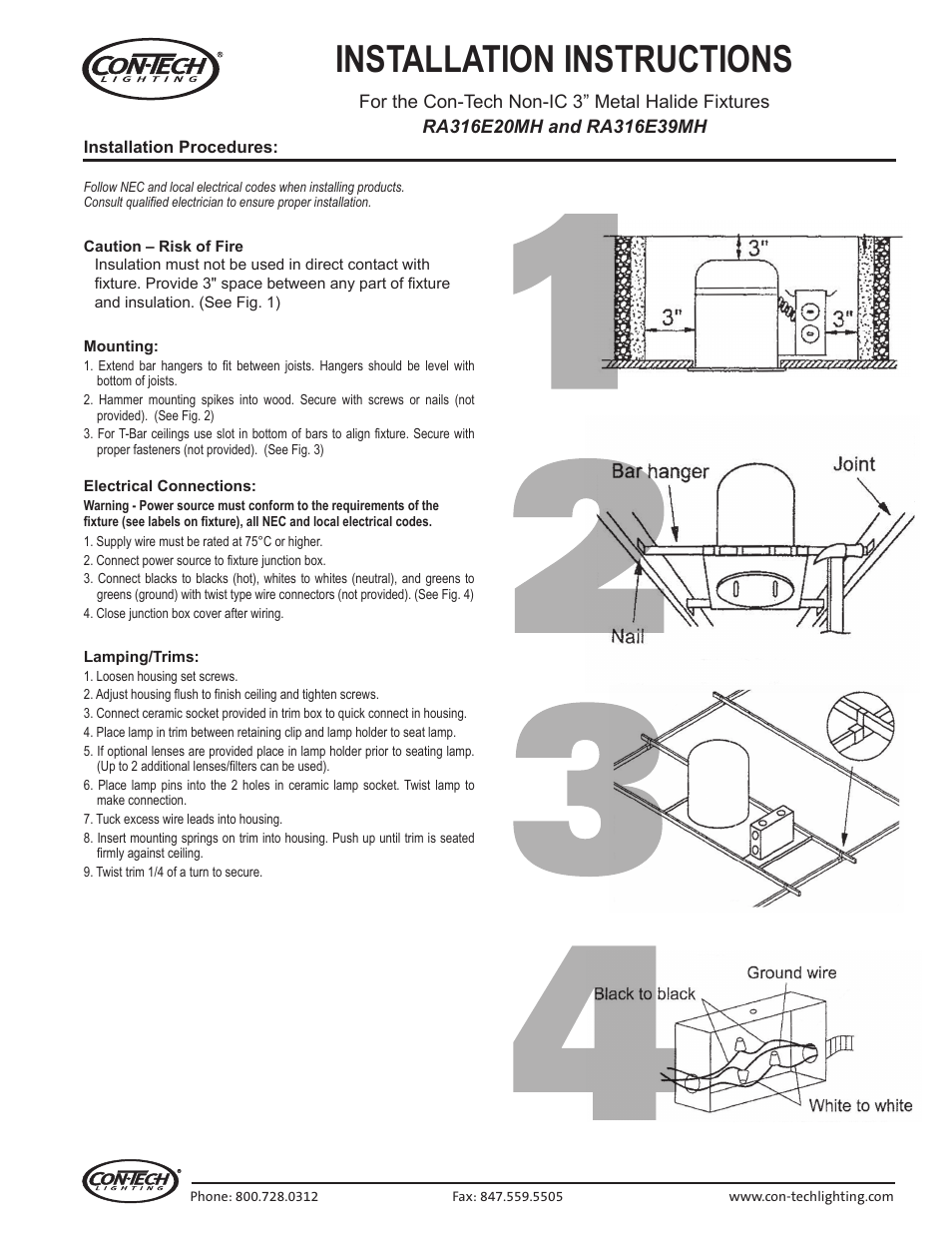 ConTech Lighting RA316E User Manual | 1 page