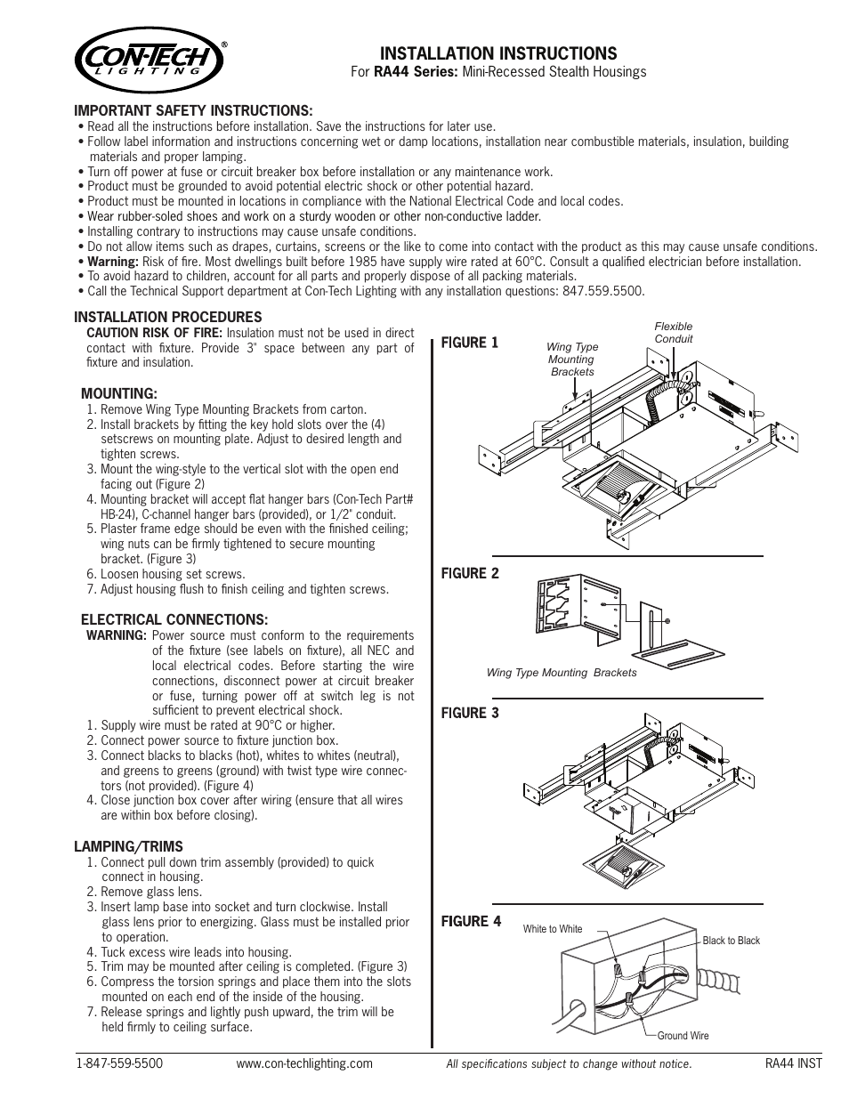 ConTech Lighting RA44(20/39)T4 User Manual | 1 page