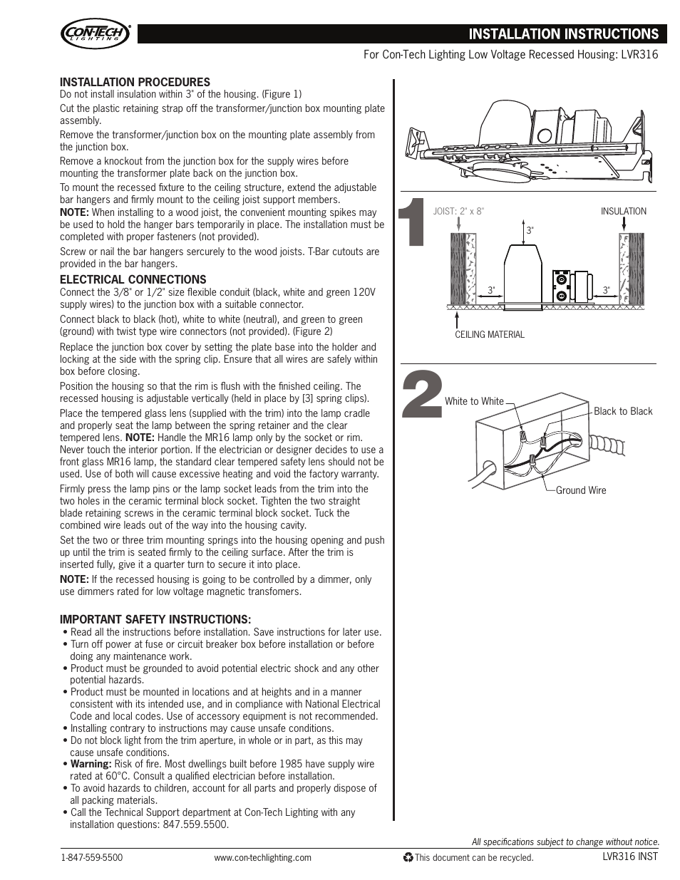 ConTech Lighting LVR316 User Manual | 1 page