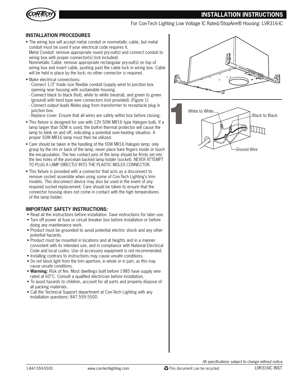ConTech Lighting LVR316-IC User Manual | 1 page