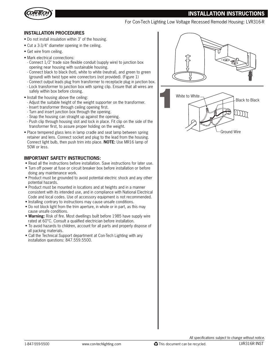 ConTech Lighting LVR316-R User Manual | 1 page