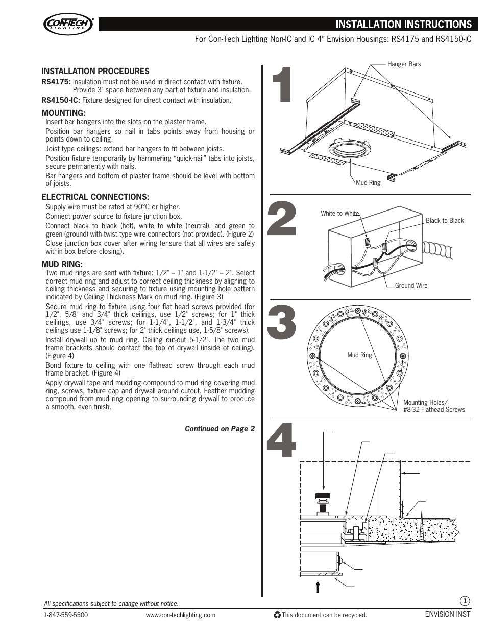 ConTech Lighting RS4175-SA User Manual | 2 pages