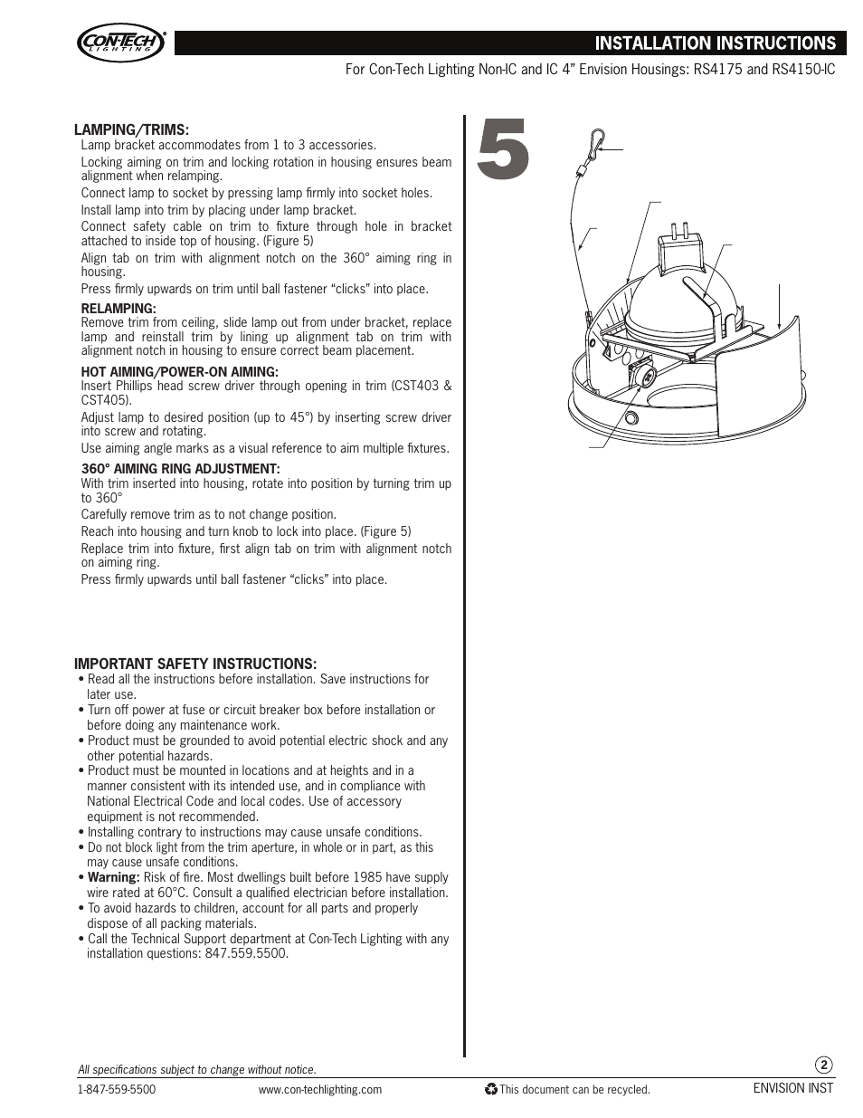 ConTech Lighting RS4175-SA User Manual | Page 2 / 2