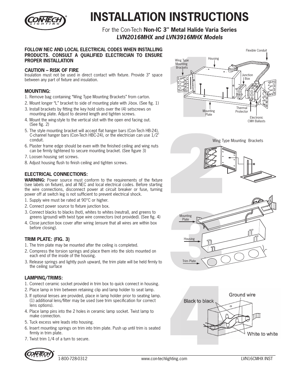 ConTech Lighting LVN3916MH User Manual | 1 page