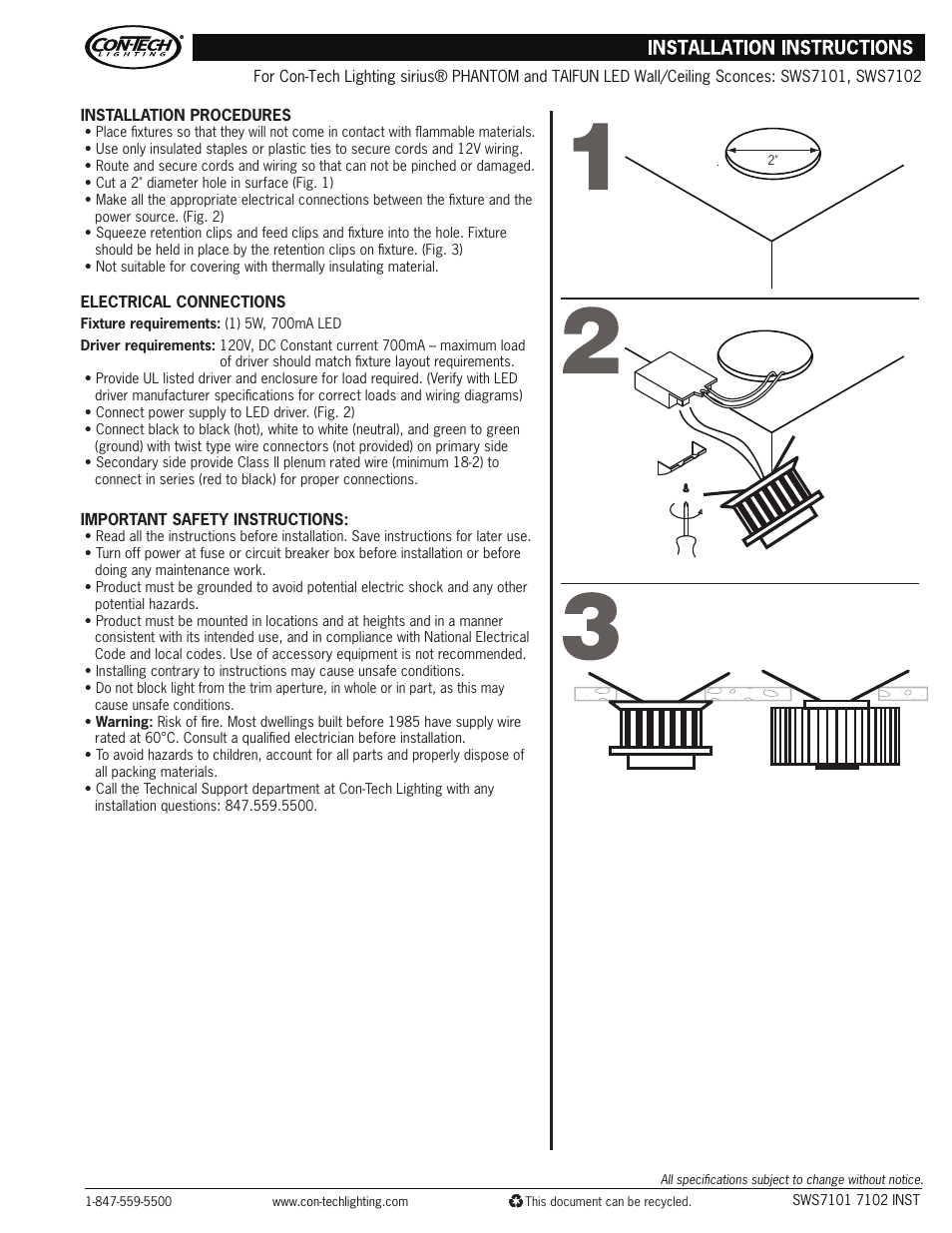 ConTech Lighting SWS7102 User Manual | 1 page