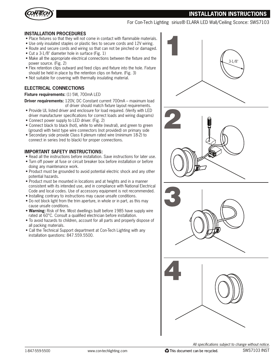 ConTech Lighting SWS7103 User Manual | 1 page