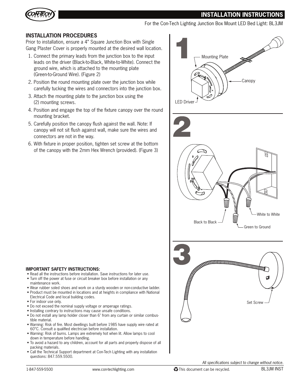 ConTech Lighting BL3JM User Manual | 1 page