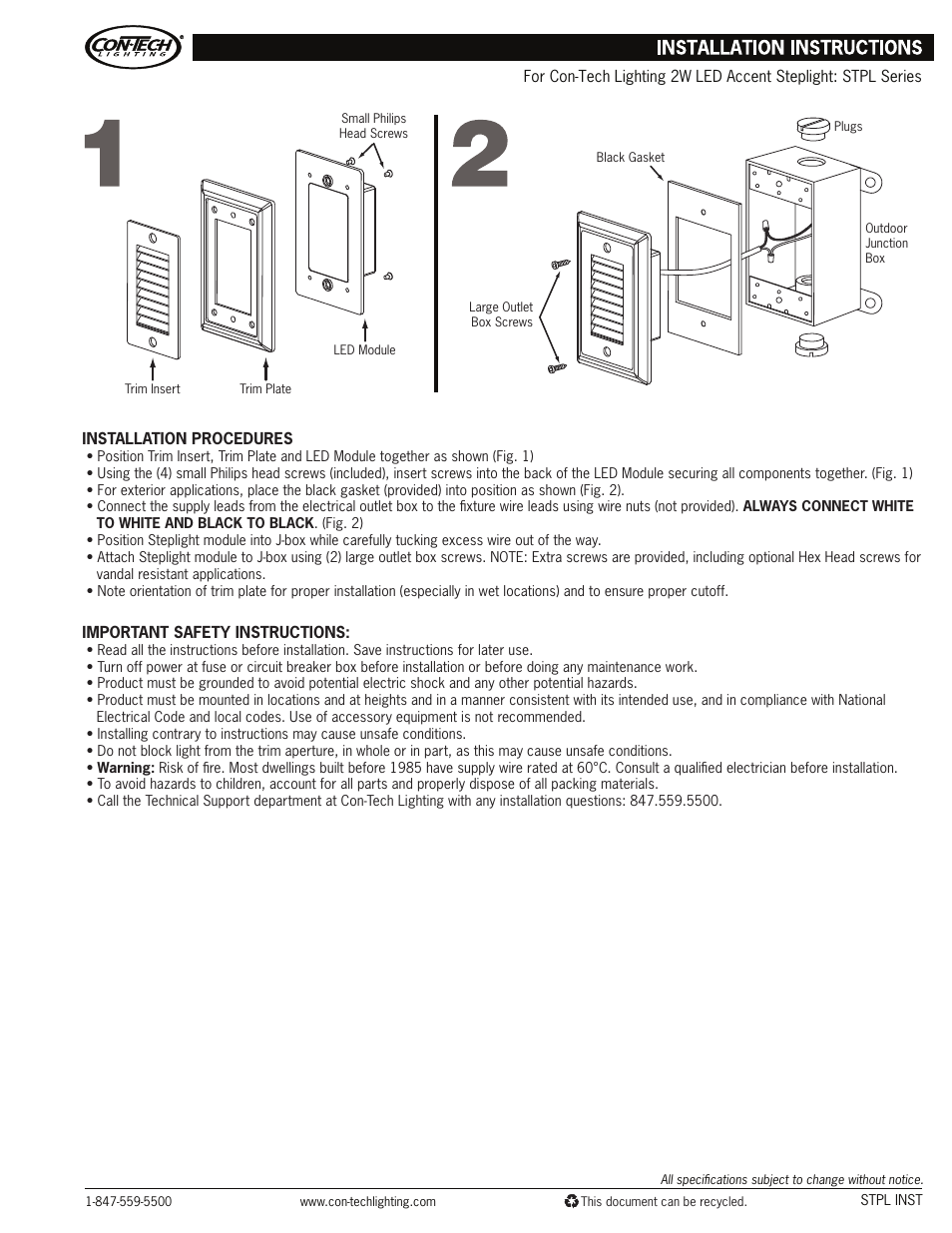 ConTech Lighting STPL User Manual | 1 page
