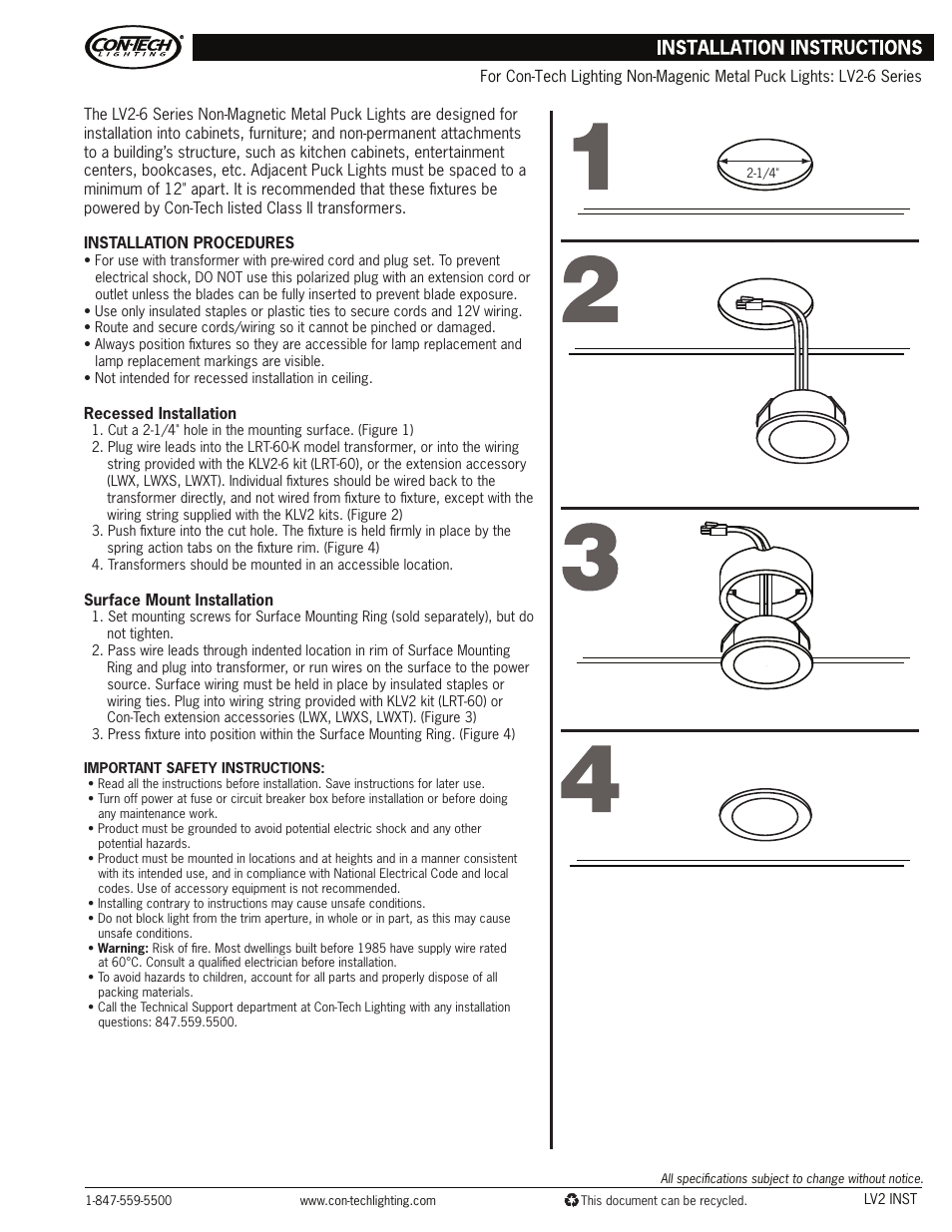 ConTech Lighting KLV2-6 User Manual | 1 page