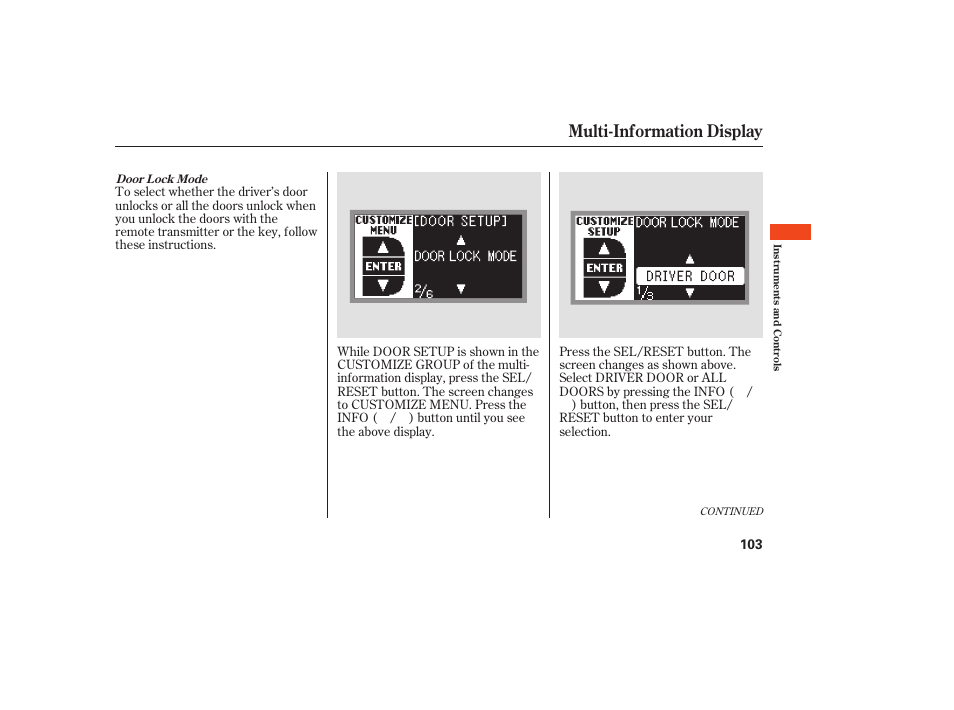 Multi-information display | Acura 2009 RDX User Manual | Page 109 / 434