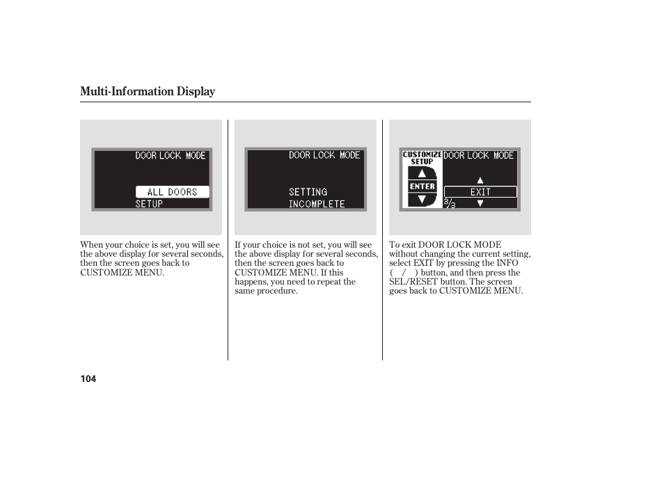 Multi-information display | Acura 2009 RDX User Manual | Page 110 / 434