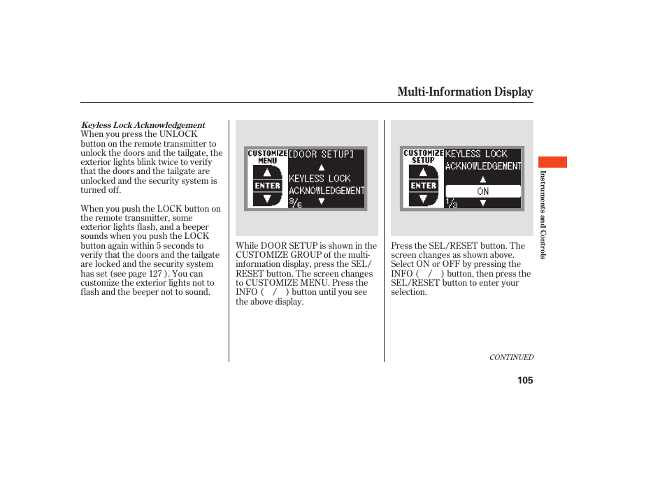 Multi-information display | Acura 2009 RDX User Manual | Page 111 / 434