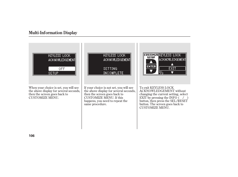 Multi-information display | Acura 2009 RDX User Manual | Page 112 / 434