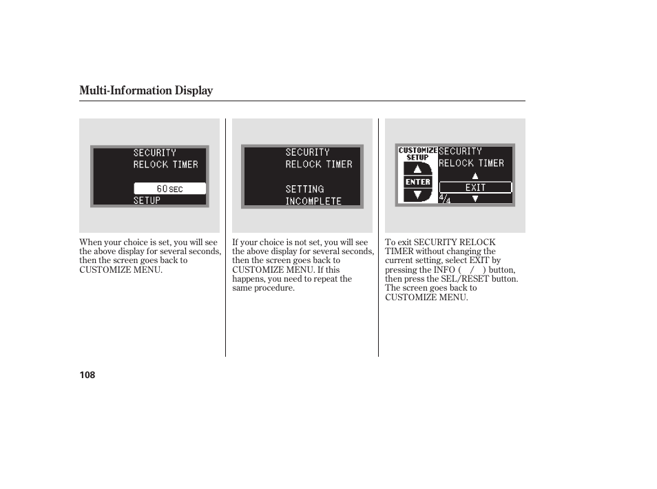 Multi-information display | Acura 2009 RDX User Manual | Page 114 / 434