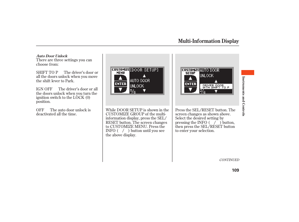 Multi-information display | Acura 2009 RDX User Manual | Page 115 / 434