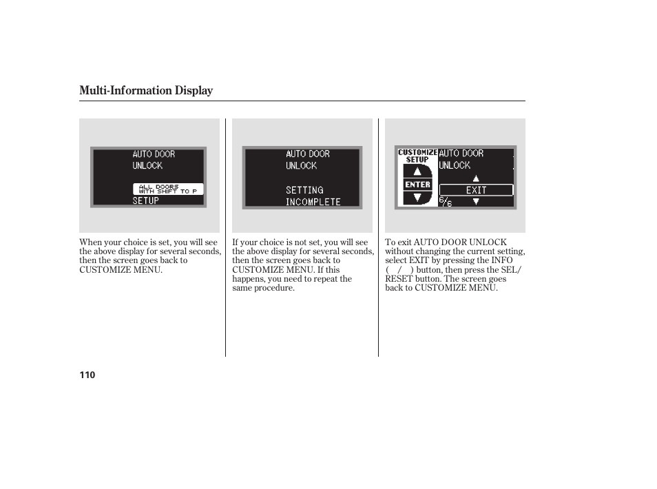 Multi-information display | Acura 2009 RDX User Manual | Page 116 / 434