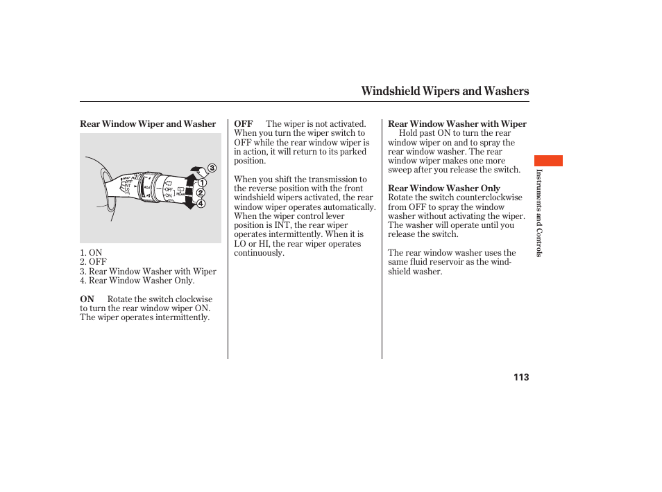 Windshield wipers and washers | Acura 2009 RDX User Manual | Page 119 / 434