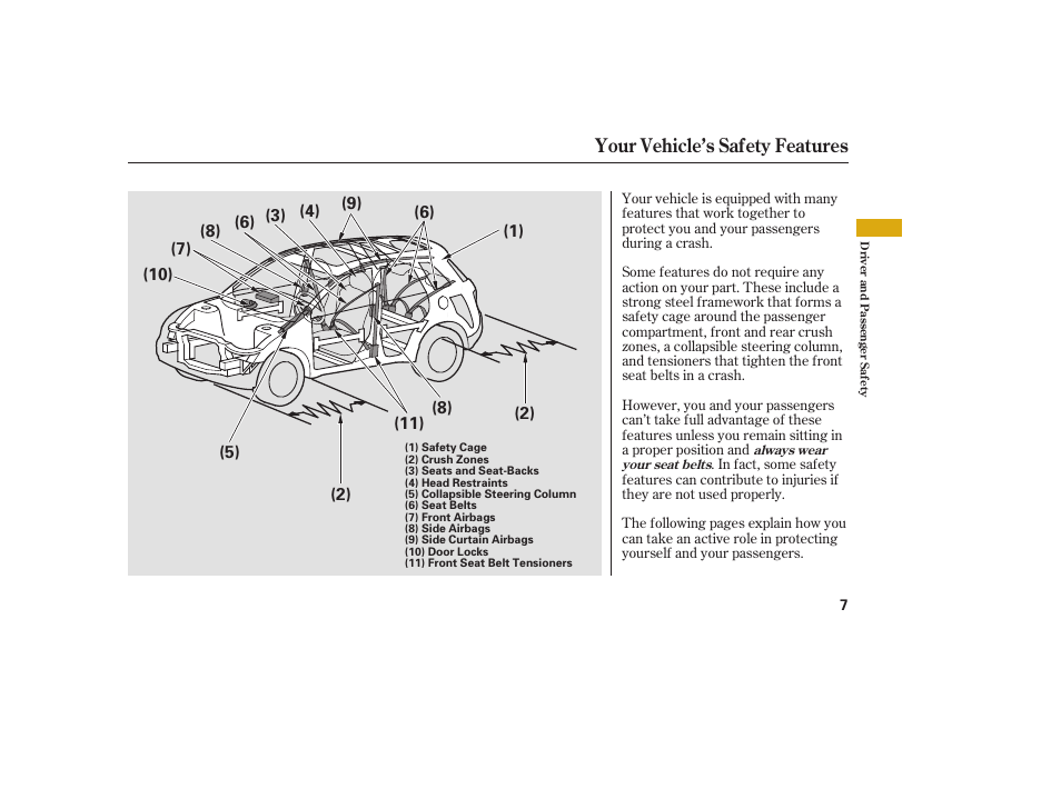 Your vehicle’s safety features | Acura 2009 RDX User Manual | Page 13 / 434