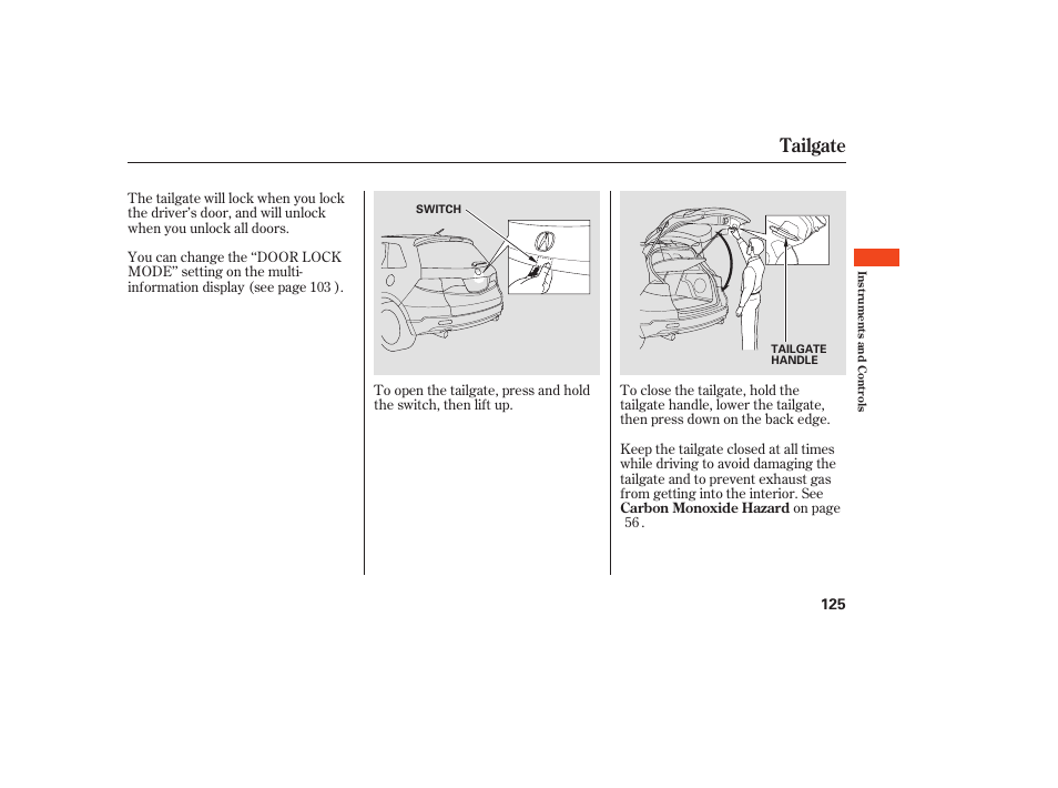 Tailgate | Acura 2009 RDX User Manual | Page 131 / 434
