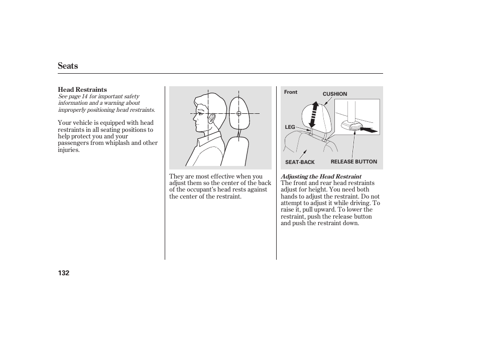 Seats | Acura 2009 RDX User Manual | Page 138 / 434