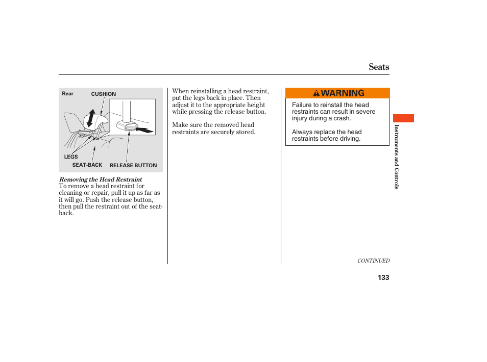 Seats | Acura 2009 RDX User Manual | Page 139 / 434