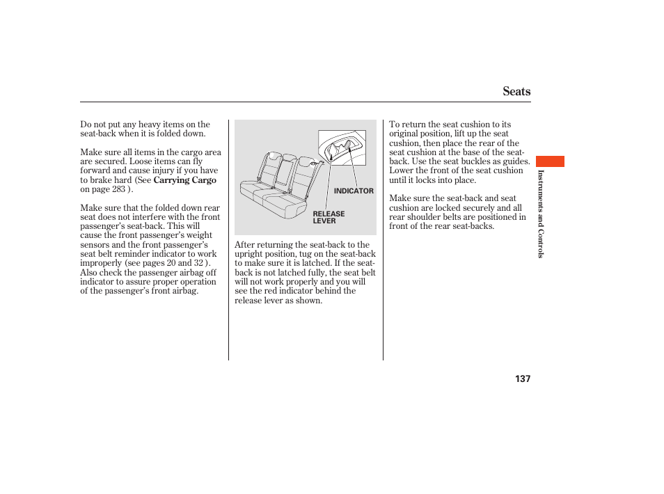Seats | Acura 2009 RDX User Manual | Page 143 / 434