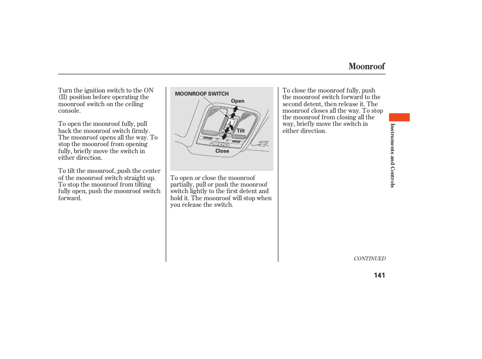 Moonroof | Acura 2009 RDX User Manual | Page 147 / 434