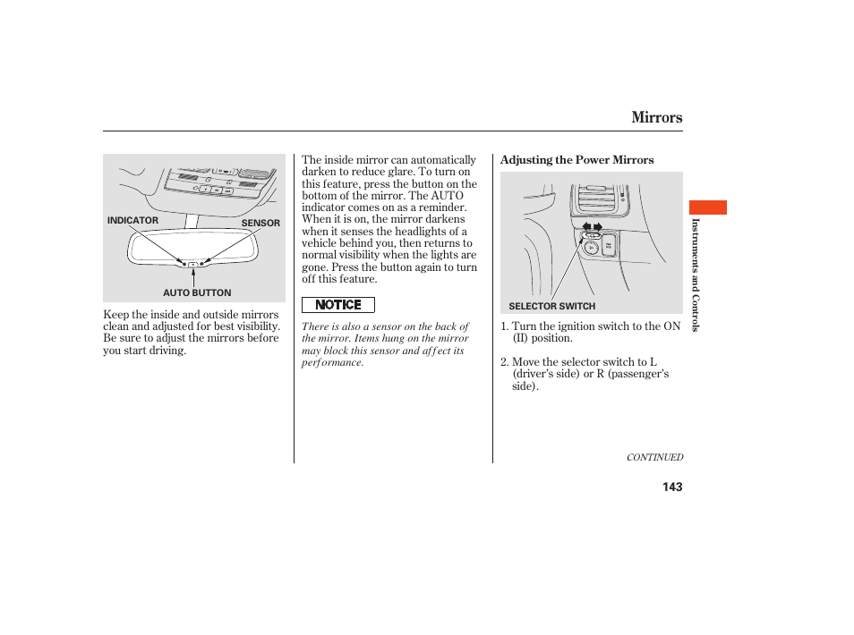 Mirrors | Acura 2009 RDX User Manual | Page 149 / 434