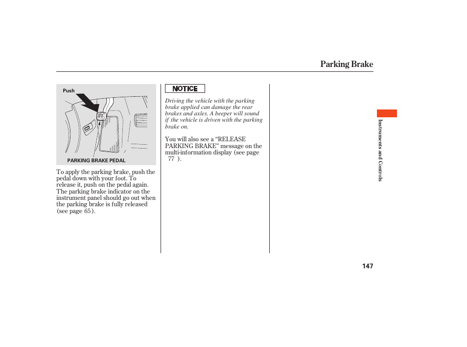 Parking brake | Acura 2009 RDX User Manual | Page 153 / 434